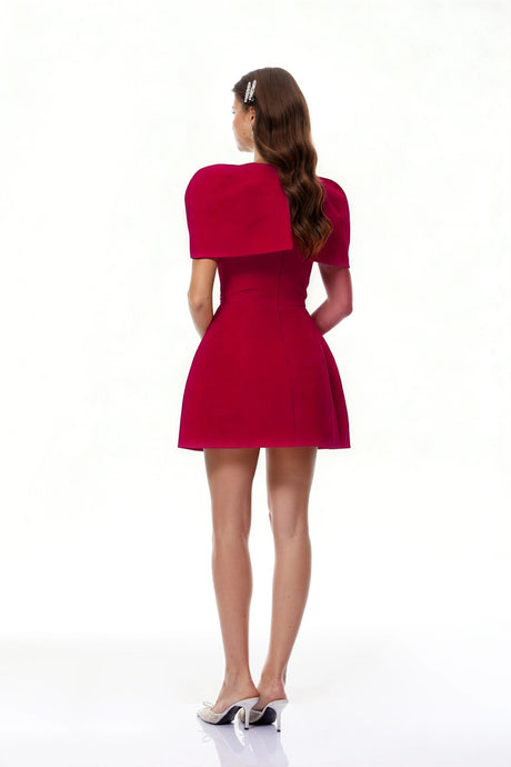 Celía Red Cape Design Flared Mini Dress