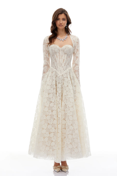 Celina White Lace Corset Maxi Dress