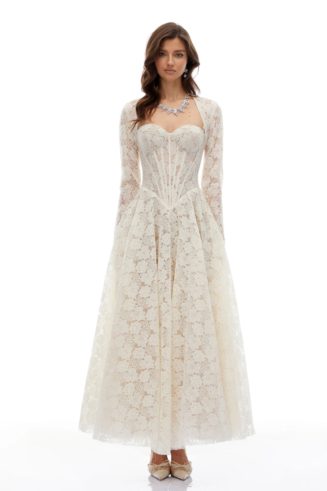 Celina White Lace Corset Maxi Dress