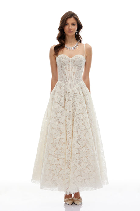 Celina White Lace Corset Maxi Dress