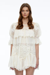 Celinda Cream Lace Ruffled Mini Dress