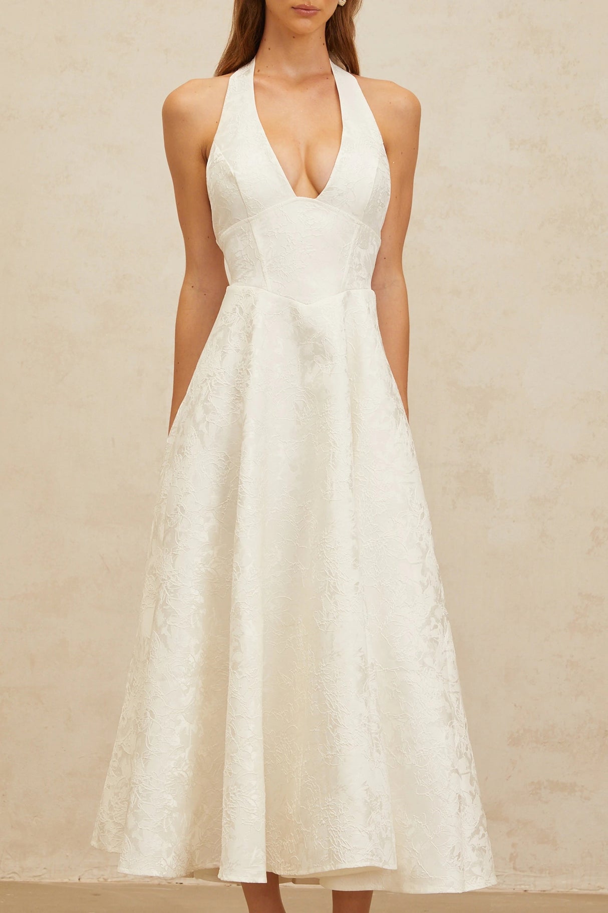 Céline White Glamorous Event Midi Dress