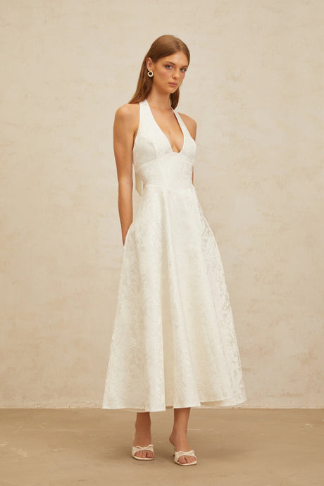 Céline White Glamorous Event Midi Dress