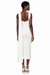 Cennet White One Shoulder Midi Dress with Cape