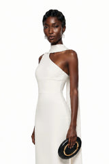 Cennet White One Shoulder Midi Dress with Cape