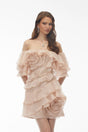Cerise Asymmetrical Flounce Mini Dress in Neutrals