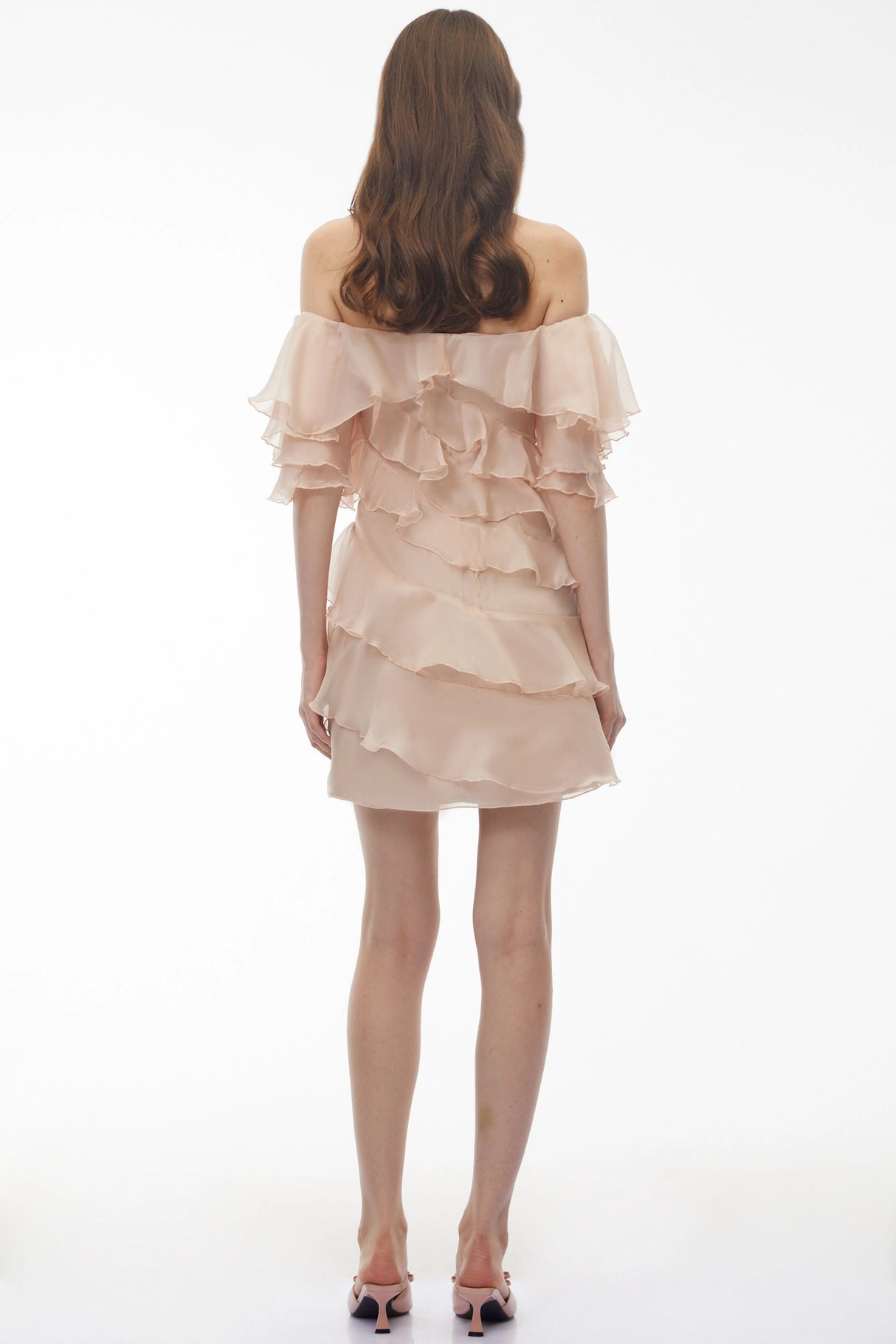Cerise Asymmetrical Flounce Mini Dress in Neutrals