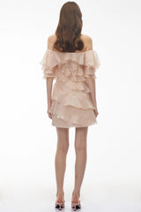 Cerise Asymmetrical Flounce Mini Dress in Neutrals