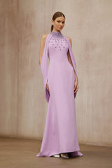 Cerise Purple Shawl Embellished Maxi Dress