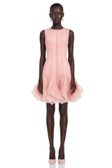 Cevher Pink Asymmetrical Mini Dress with Buttons