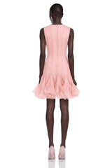 Cevher Pink Asymmetrical Mini Dress with Buttons