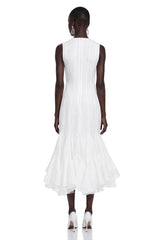Cevher White Asymmetrical Midi Dress with Buttons