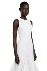 Cevher White Asymmetrical Midi Dress with Buttons