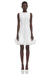 Cevher White Asymmetrical Mini Dress with Buttons