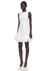 Cevher White Asymmetrical Mini Dress with Buttons