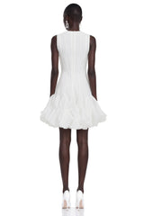 Cevher White Asymmetrical Mini Dress with Buttons