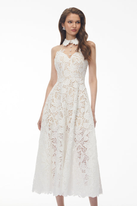 Chakame White Floral Lace Midi Dress
