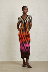 Charitina Brown Gradient Zigzag Knit Midi Dress