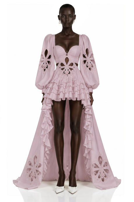 Charles Pink CutOut Asymmetrical Maxi Dress