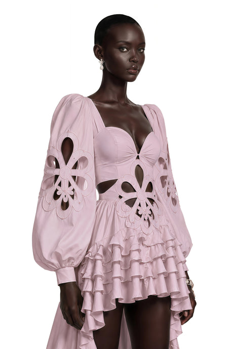 Charles Pink CutOut Asymmetrical Maxi Dress