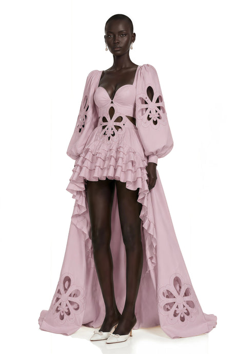 Charles Pink CutOut Asymmetrical Maxi Dress