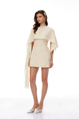 Charlie Neutral Asymmetrical Cape  Braided Dress Set