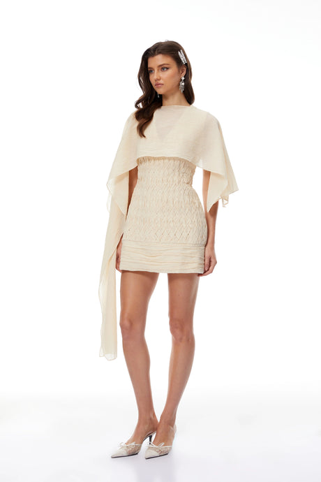 Charlie Neutral Asymmetrical Cape  Braided Dress Set