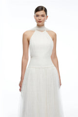 Charlotte Ivory Halterneck Lace Maxi Dress with Cape