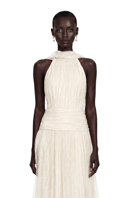 Charlotte Ivory Halterneck Lace Maxi Dress with Cape