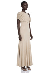 Charlotte Khaki Draped Asymmetrical Maxi Dress