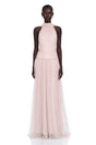 Charlotte Pink Halterneck Lace Maxi Dress with Cape