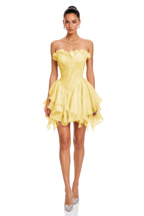 Charlotte Yellow Off Shoulder Ruffled Mini Dress