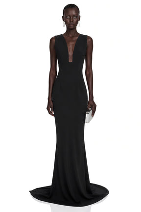 Cherish Black UNeck Ruched Maxi Dress