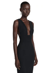 Cherish Black UNeck Ruched Maxi Dress