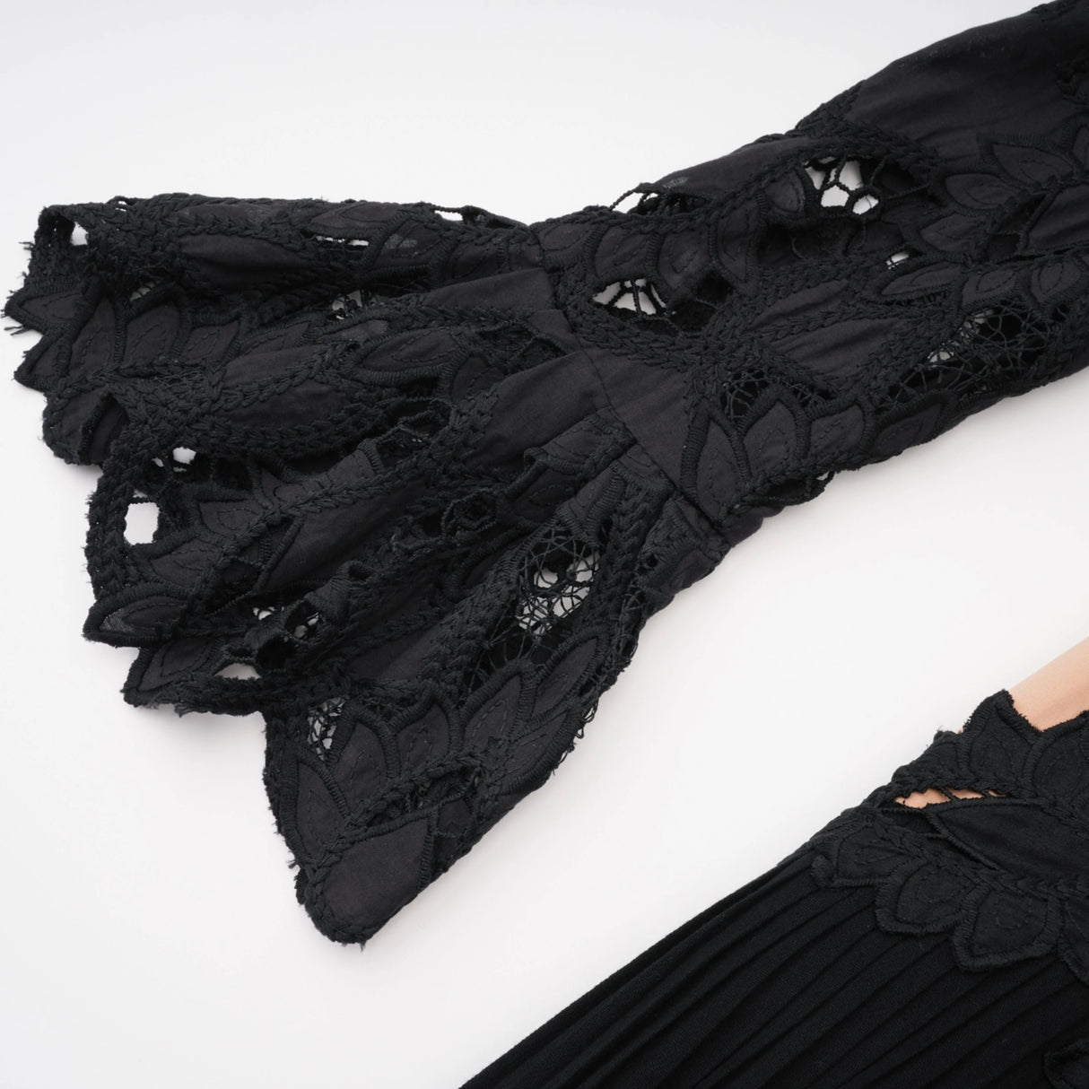 Chiara Black Lace Panel Pleated Midi Dress