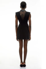 Chiara Black Sequin Blazer Dress with Lapel Collar