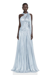 Chiara Blue Asymmetrical Pleated Maxi Dress