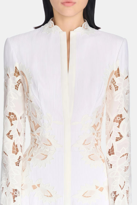 Chiara White Lace Panel Pleated Midi Dress