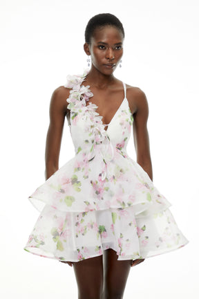 Chione White Floral Applique Backless Mini Dress