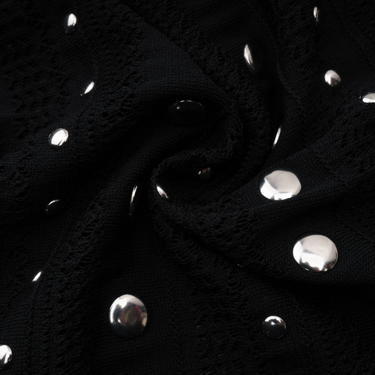 Chloé Black Long Sleeve Studded Crochet Knit Midi dress