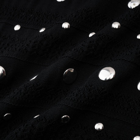 Chloé Black Long Sleeve Studded Crochet Knit Midi dress