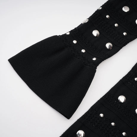 Chloé Black Long Sleeve Studded Crochet Knit Midi dress