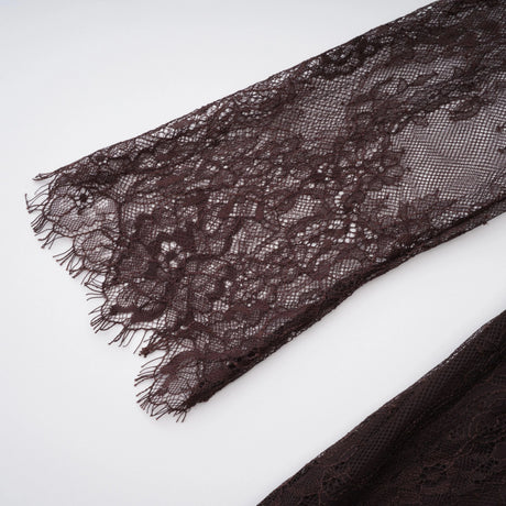 Christa Brown Floral Lace Maxi Dress with Cape