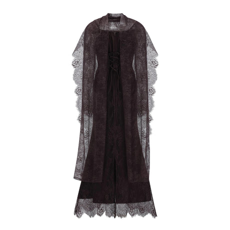 Christa Brown Floral Lace Maxi Dress with Cape