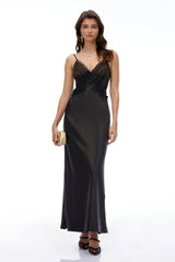 Christina Black Maxi Dress with Lace Trim and 3D Florals