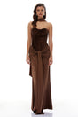 Christine Brown Off Shoulder Draped Maxi Dress