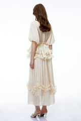 Chryseis Cream Round Neck Ruffled Maxi Dress