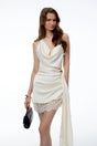 Ciel Cream Ruched Mini Dress with Asymmetrical Hem