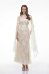 Cinzia Beige Sweetheart Lace Maxi Dress