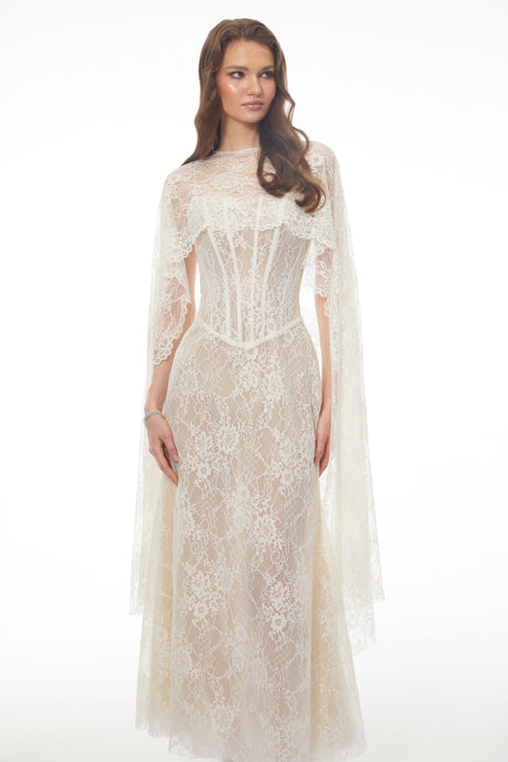 Cinzia Beige Sweetheart Lace Maxi Dress